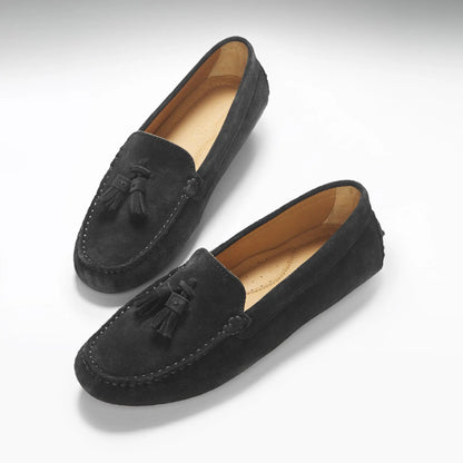 Women's Tasselled Driving Loafers, black suede by Hugs & Co.