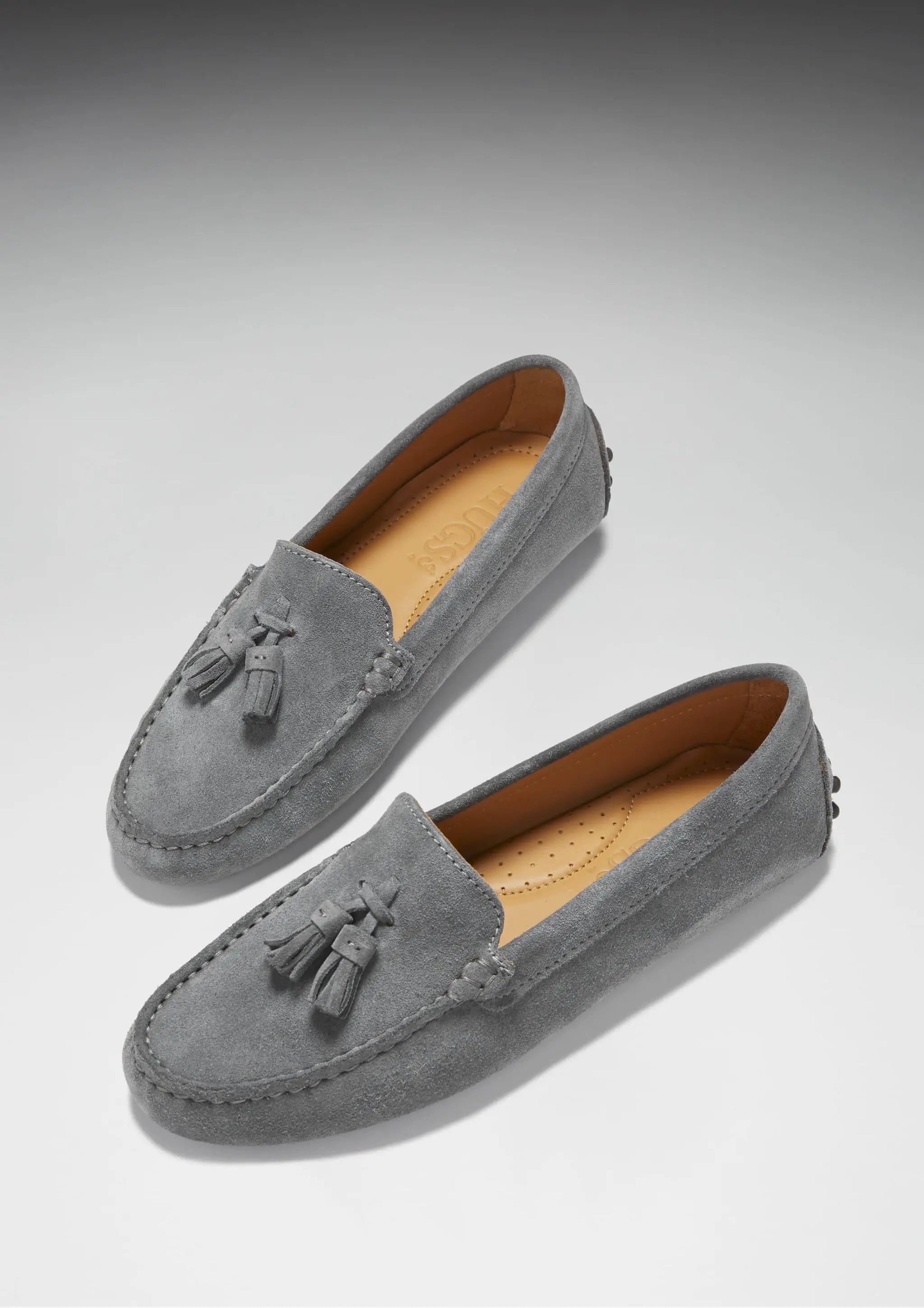 Women's Tasselled Driving Loafers, slate grey suede by Hugs & Co.