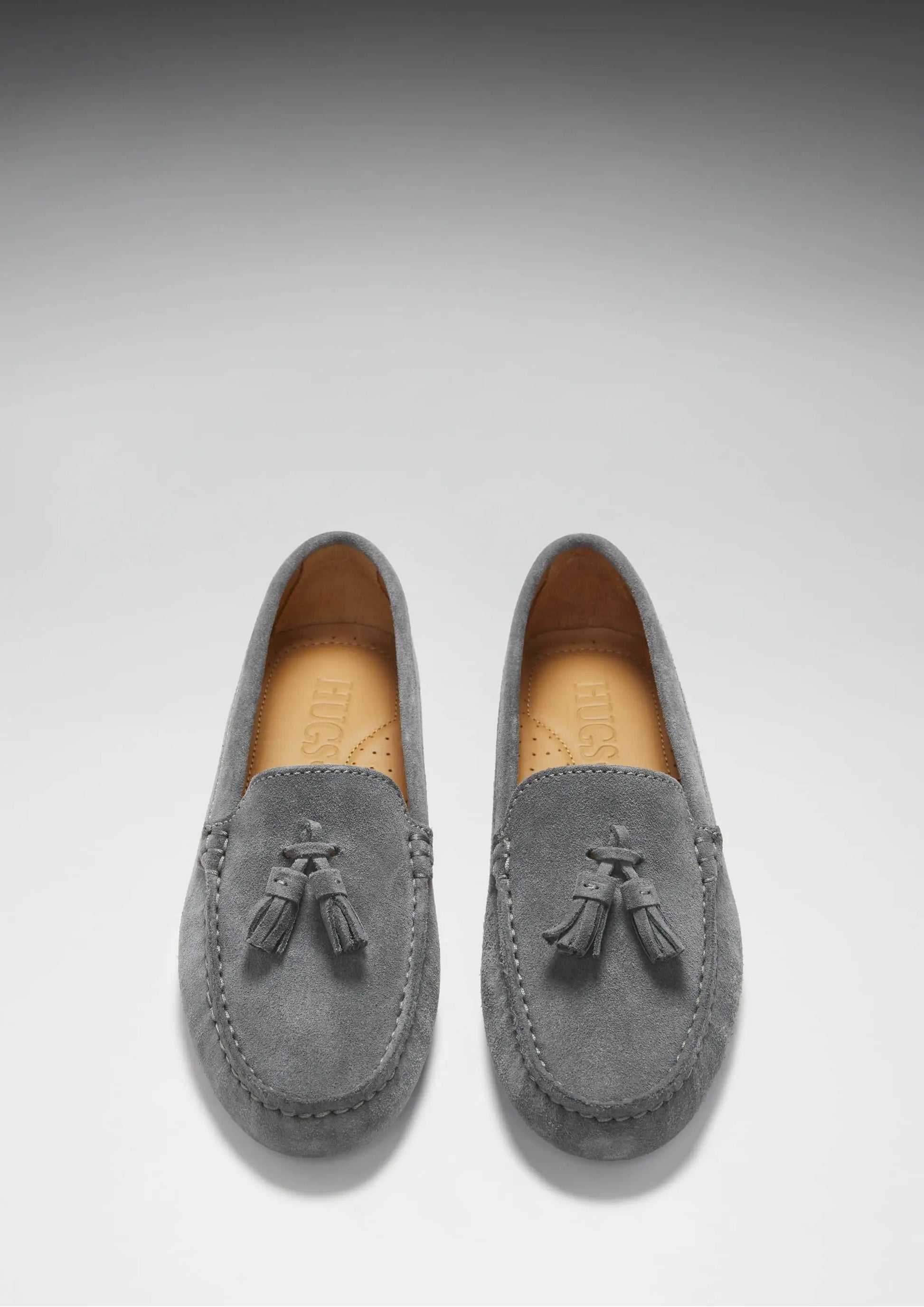Women's Tasselled Driving Loafers, slate grey suede by Hugs & Co.