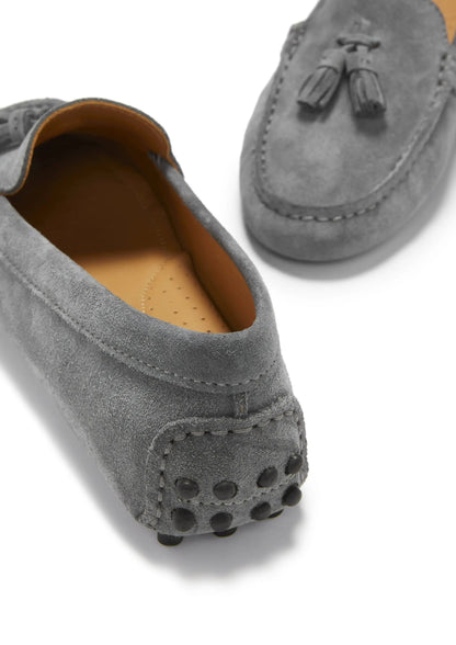 Women's Tasselled Driving Loafers, slate grey suede by Hugs & Co.