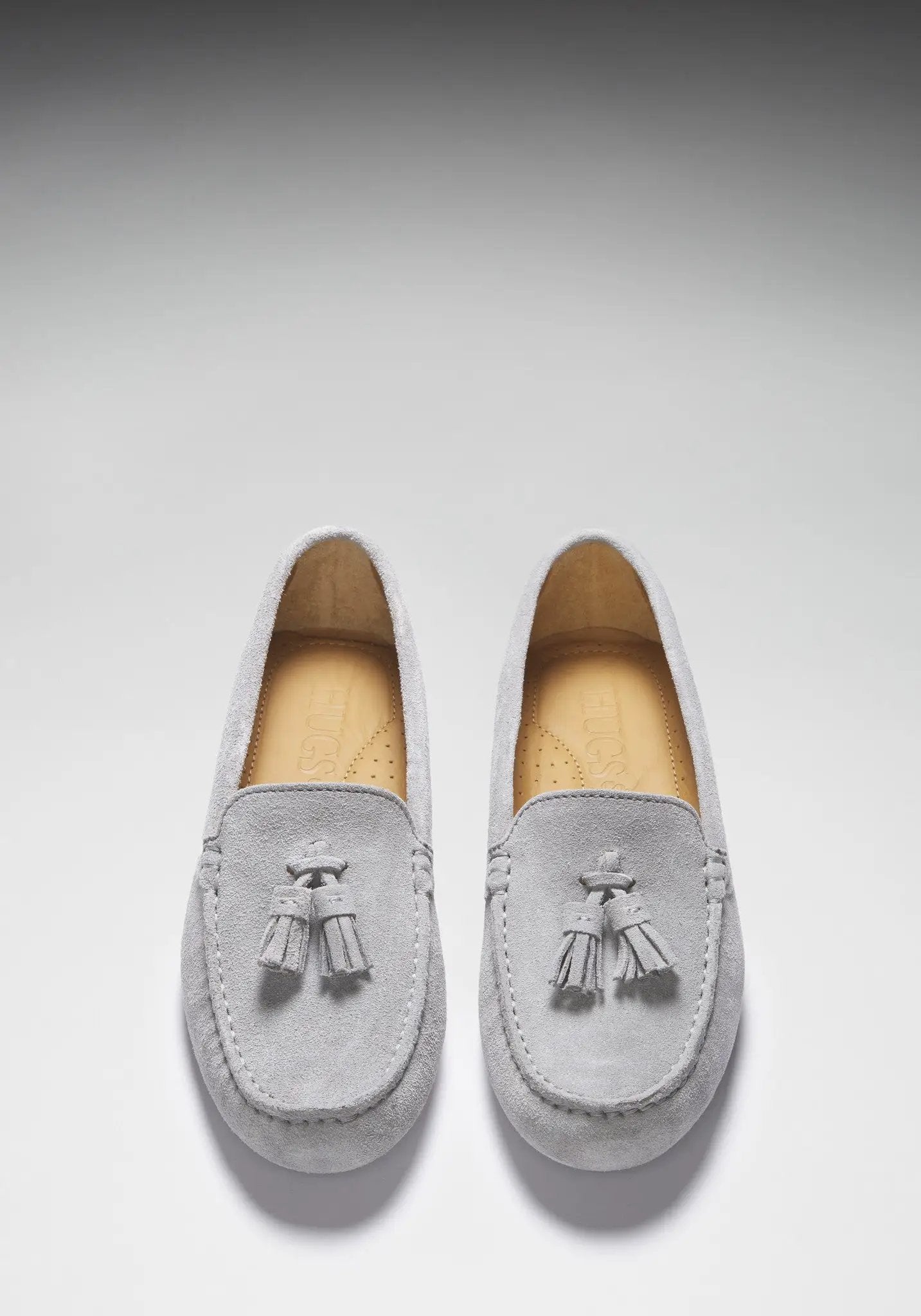 Women's Tasselled Driving Loafers, dove grey suede by Hugs & Co.