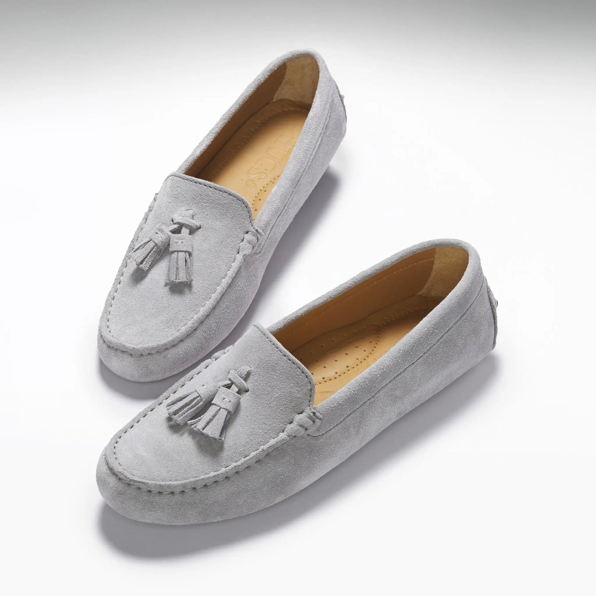 Women's Tasselled Driving Loafers, dove grey suede by Hugs & Co.