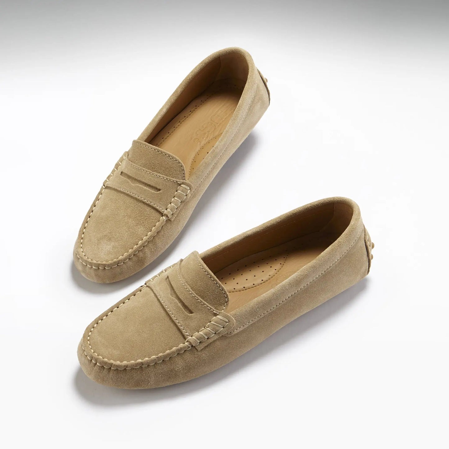 Women's Penny Driving Loafers, taupe suede by Hugs & Co.