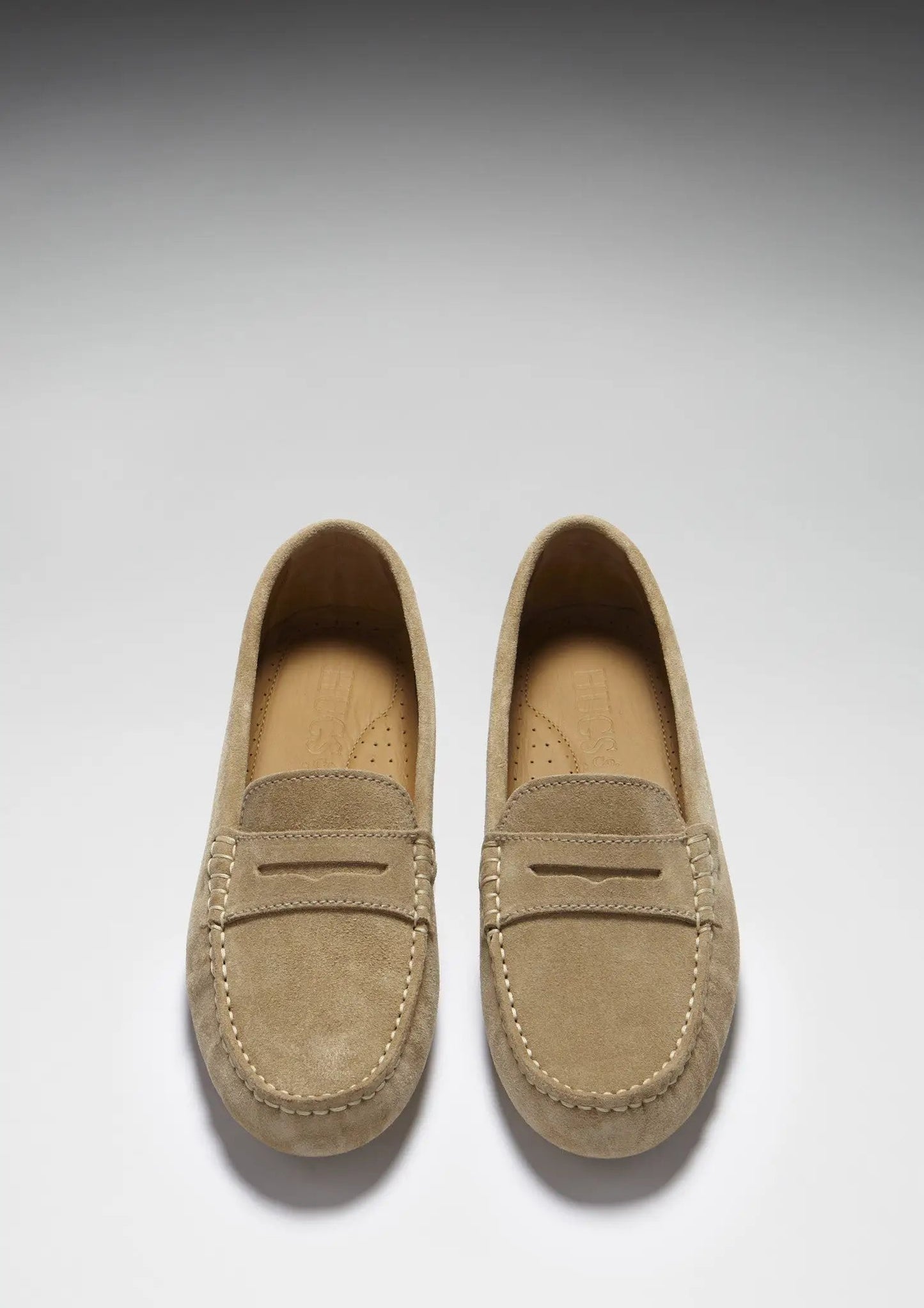 Women's Penny Driving Loafers, taupe suede by Hugs & Co.