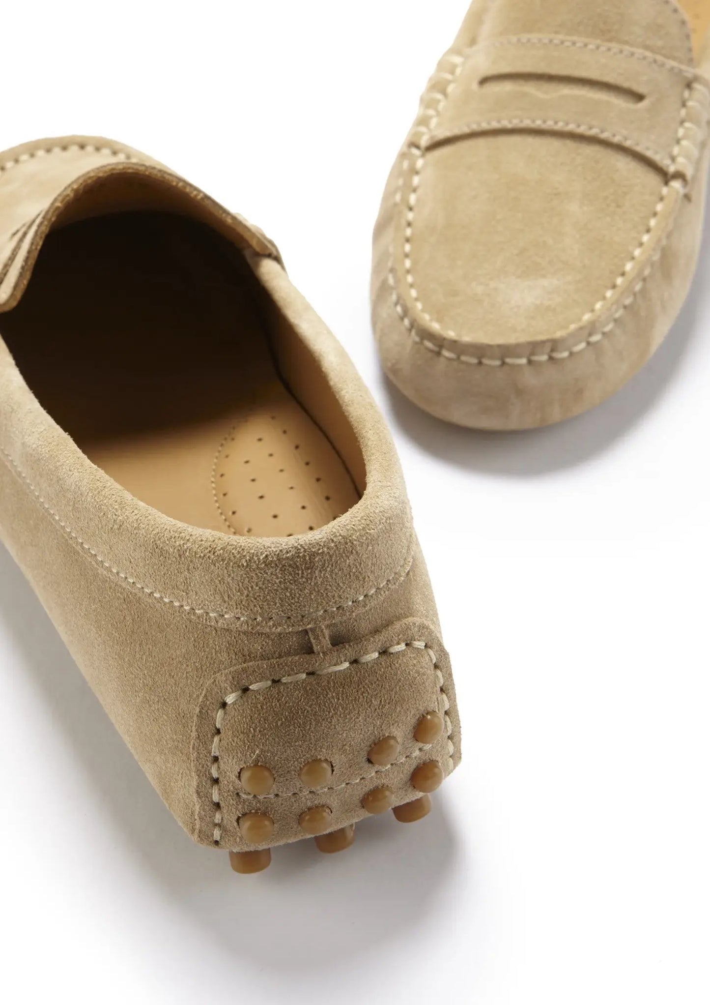 Women's Penny Driving Loafers, taupe suede by Hugs & Co.