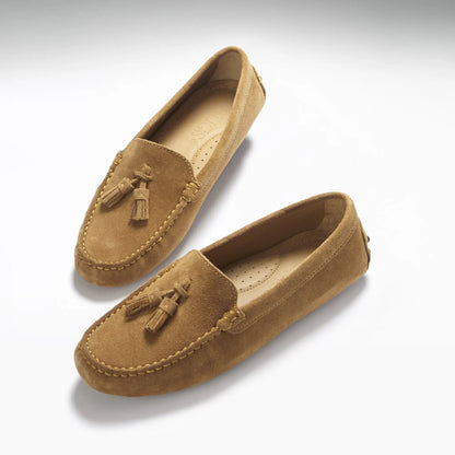 Women's Tasselled Driving Loafers, tobacco suede by Hugs & Co.