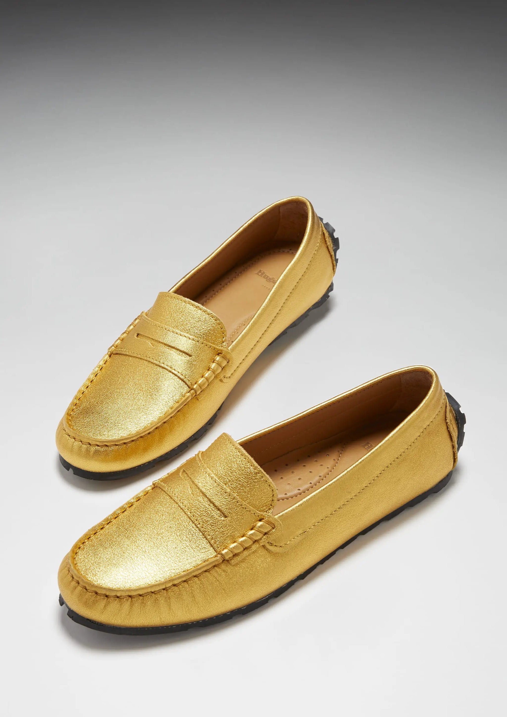 Women's Tyre Sole Penny Loafers, yellow gold leather by Hugs & Co.