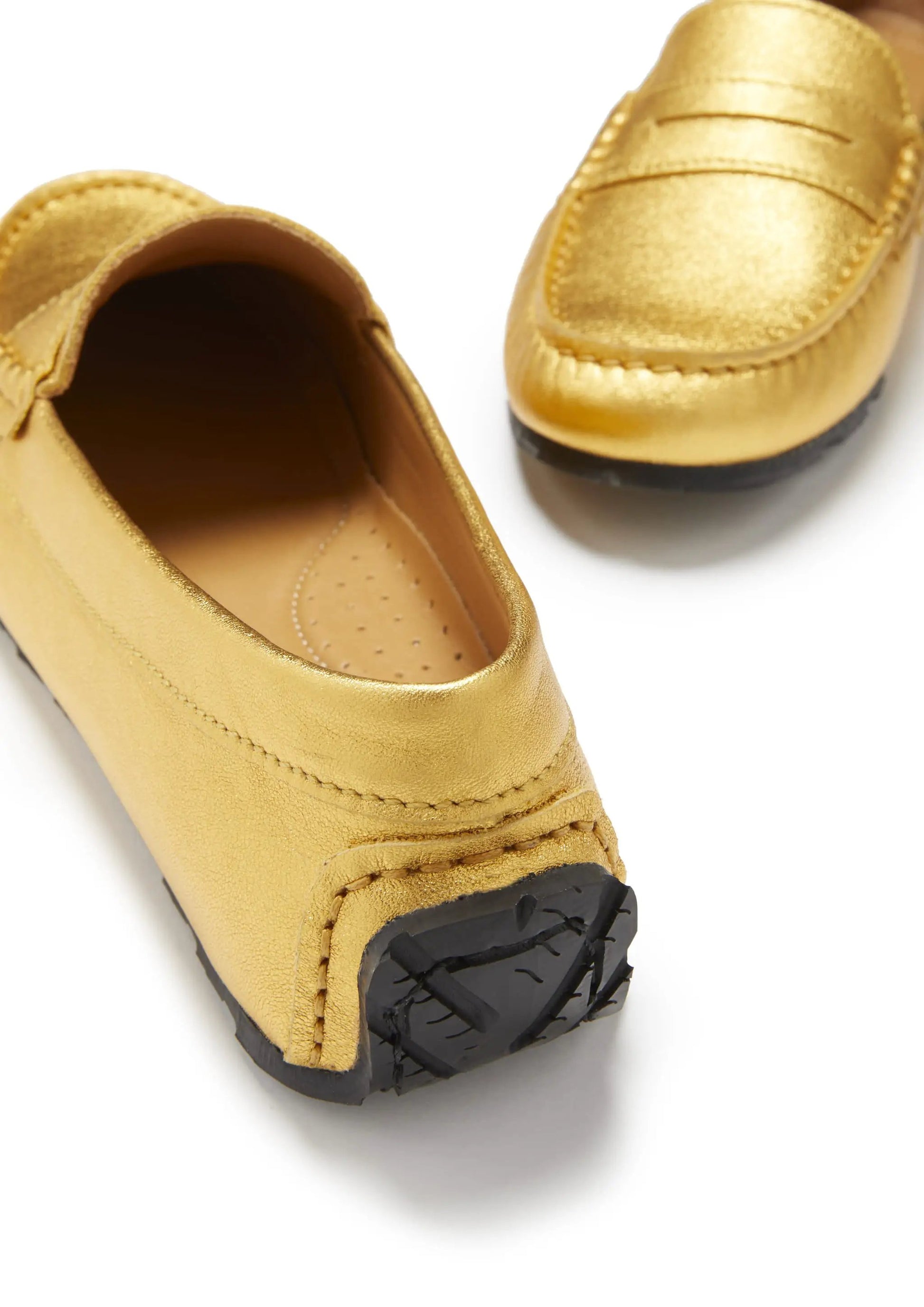 Women's Tyre Sole Penny Loafers, yellow gold leather by Hugs & Co.