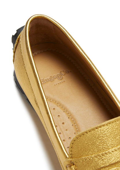 Women's Tyre Sole Penny Loafers, yellow gold leather by Hugs & Co.