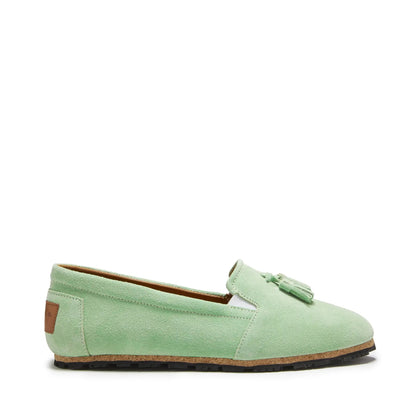 Women's Tasselled Espadrilles, lagoon green suede by Hugs & Co.
