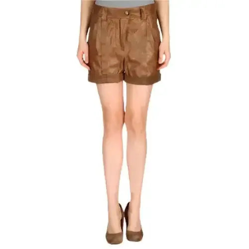 Women's Brown Leather Ruffle Shorts by Riders Republic UK