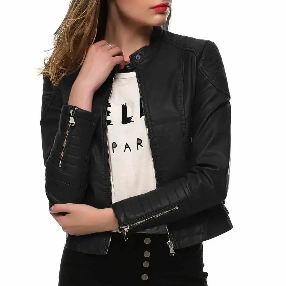 Women's Slim Fit Motorcycle Leather Jacket by Riders Republic UK