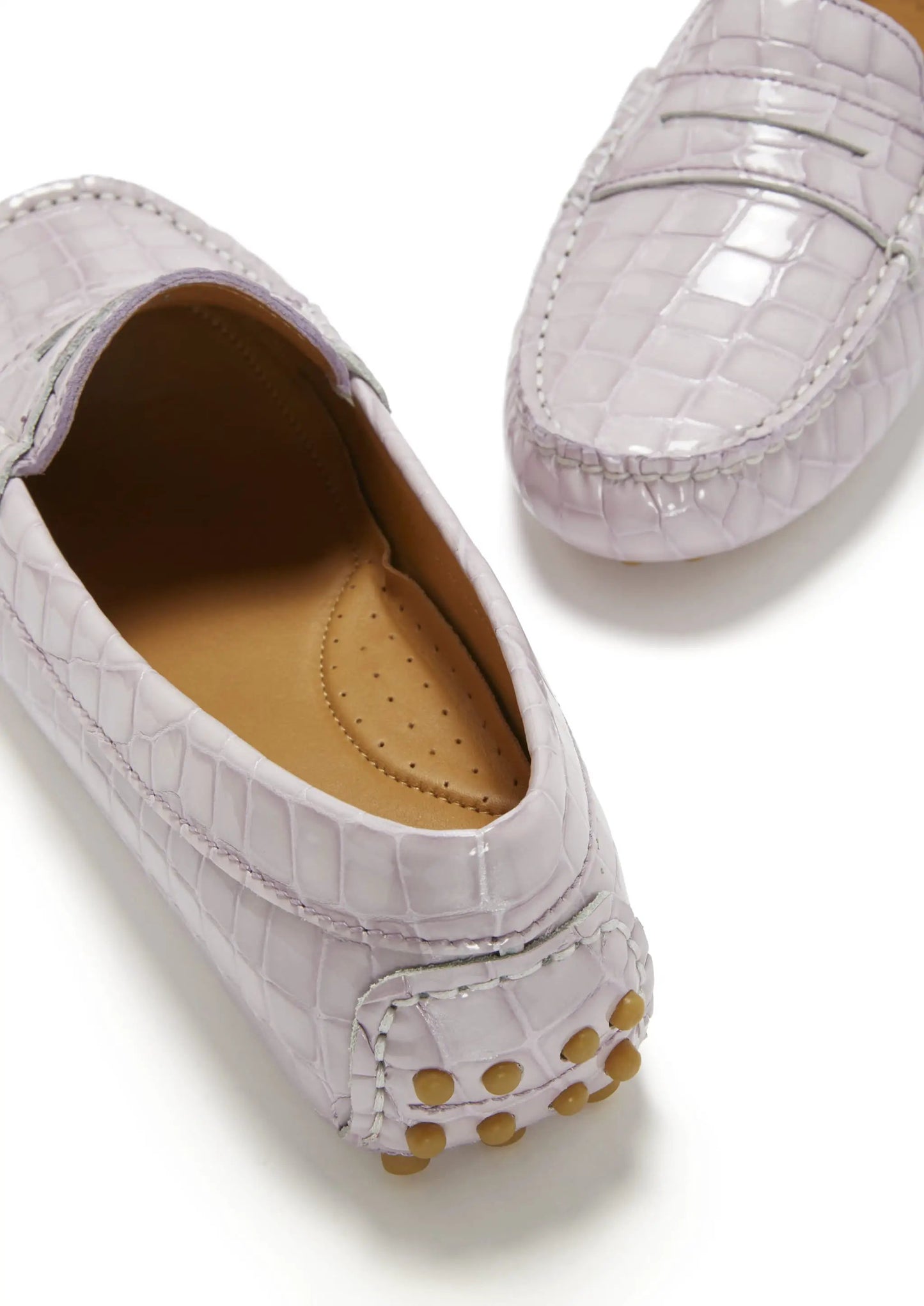 Women's Penny Driving Loafers, lilac croc print patent leather by Hugs & Co.