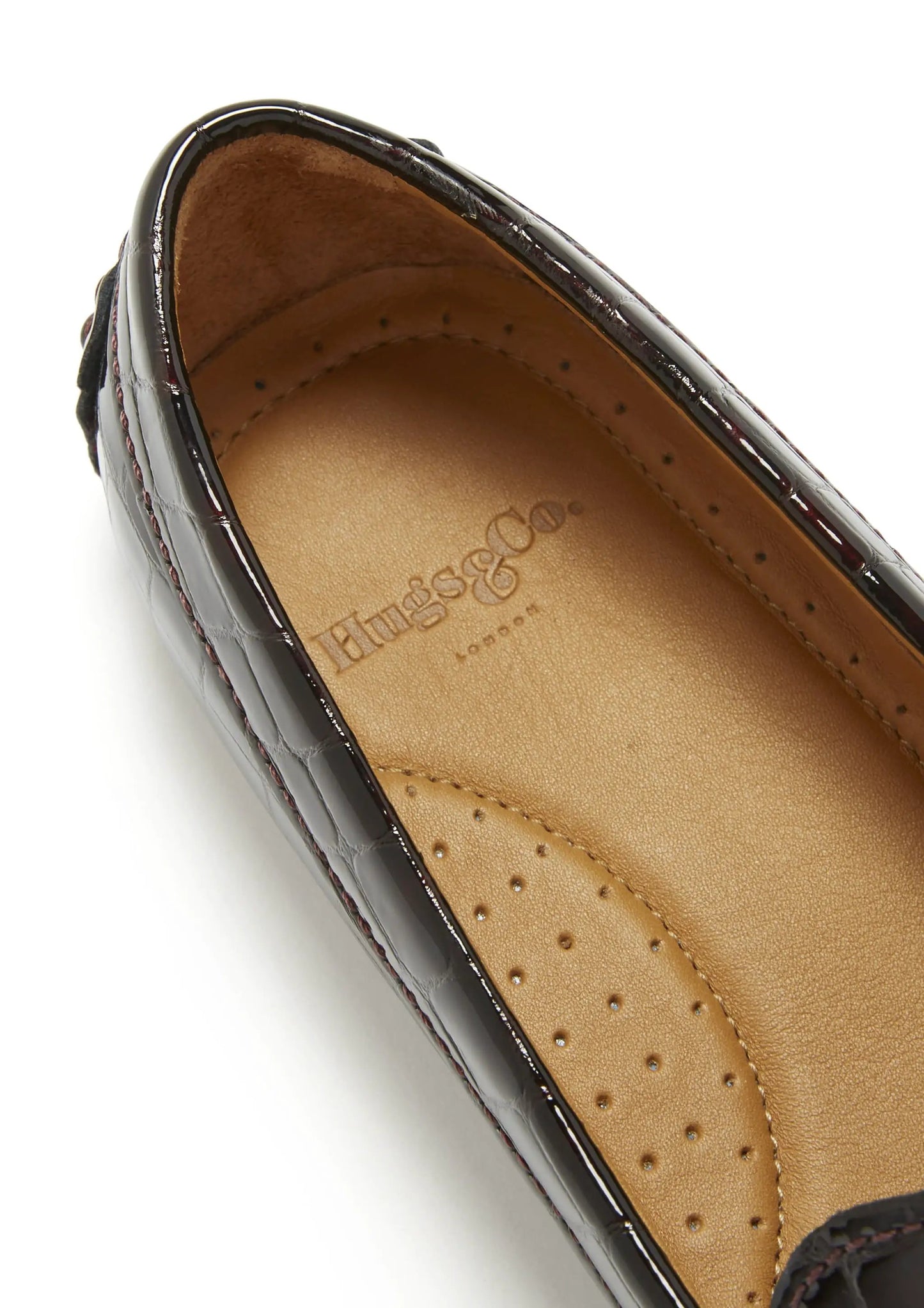Women's Penny Driving Loafers, brown croc print patent leather by Hugs & Co.