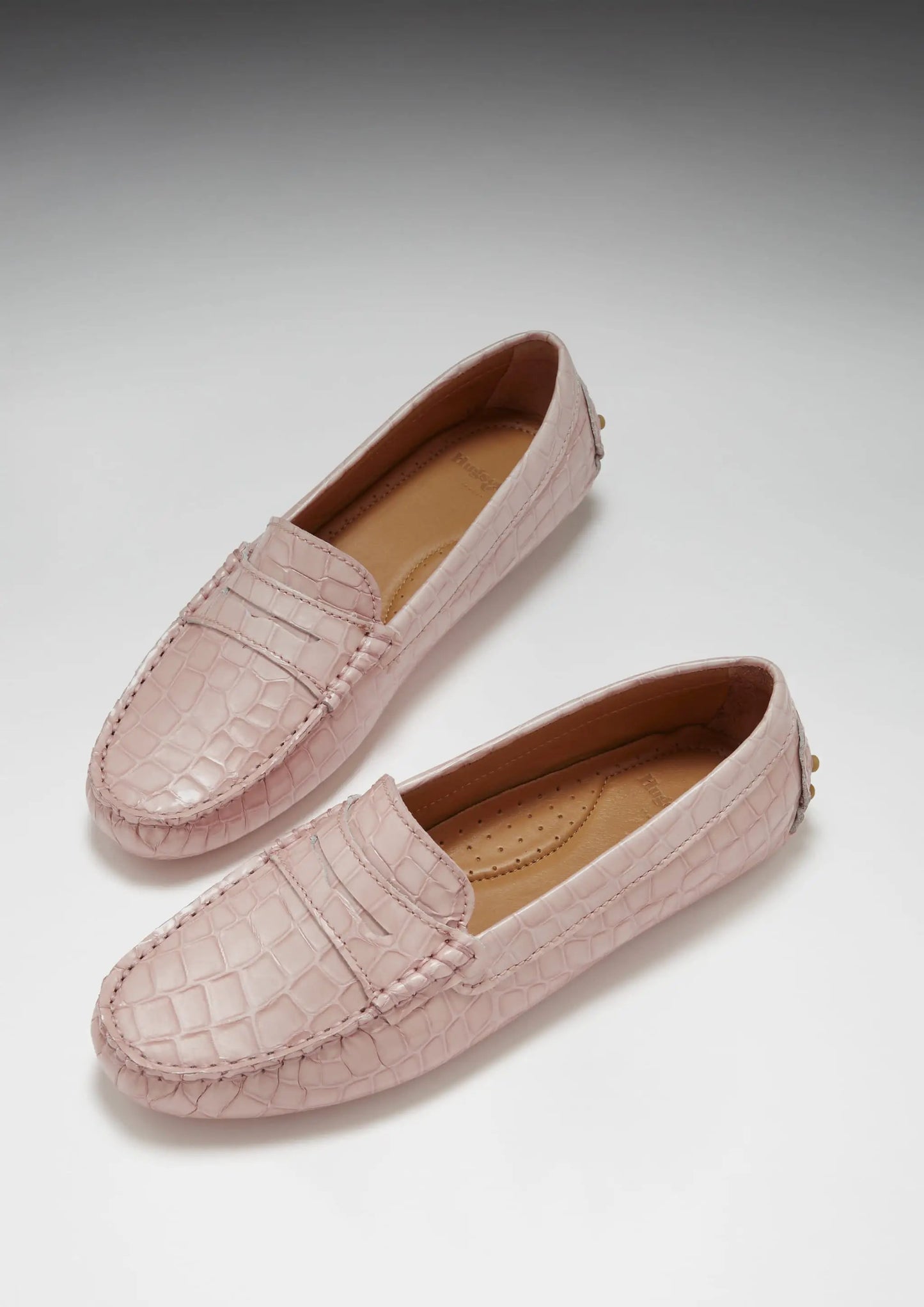 Women's Penny Driving Loafers, powder pink print patent leather by Hugs & Co.