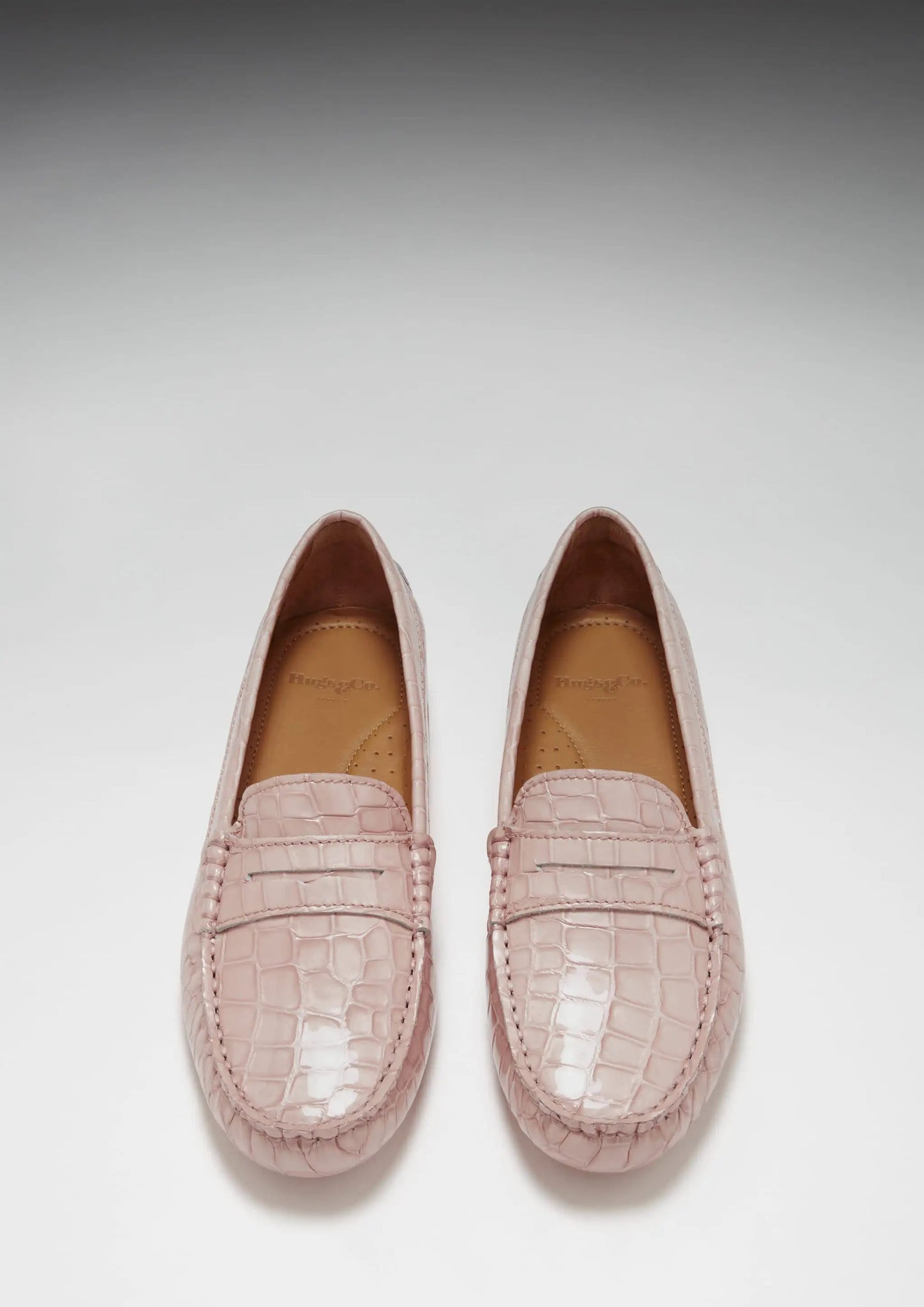 Women's Penny Driving Loafers, powder pink print patent leather by Hugs & Co.