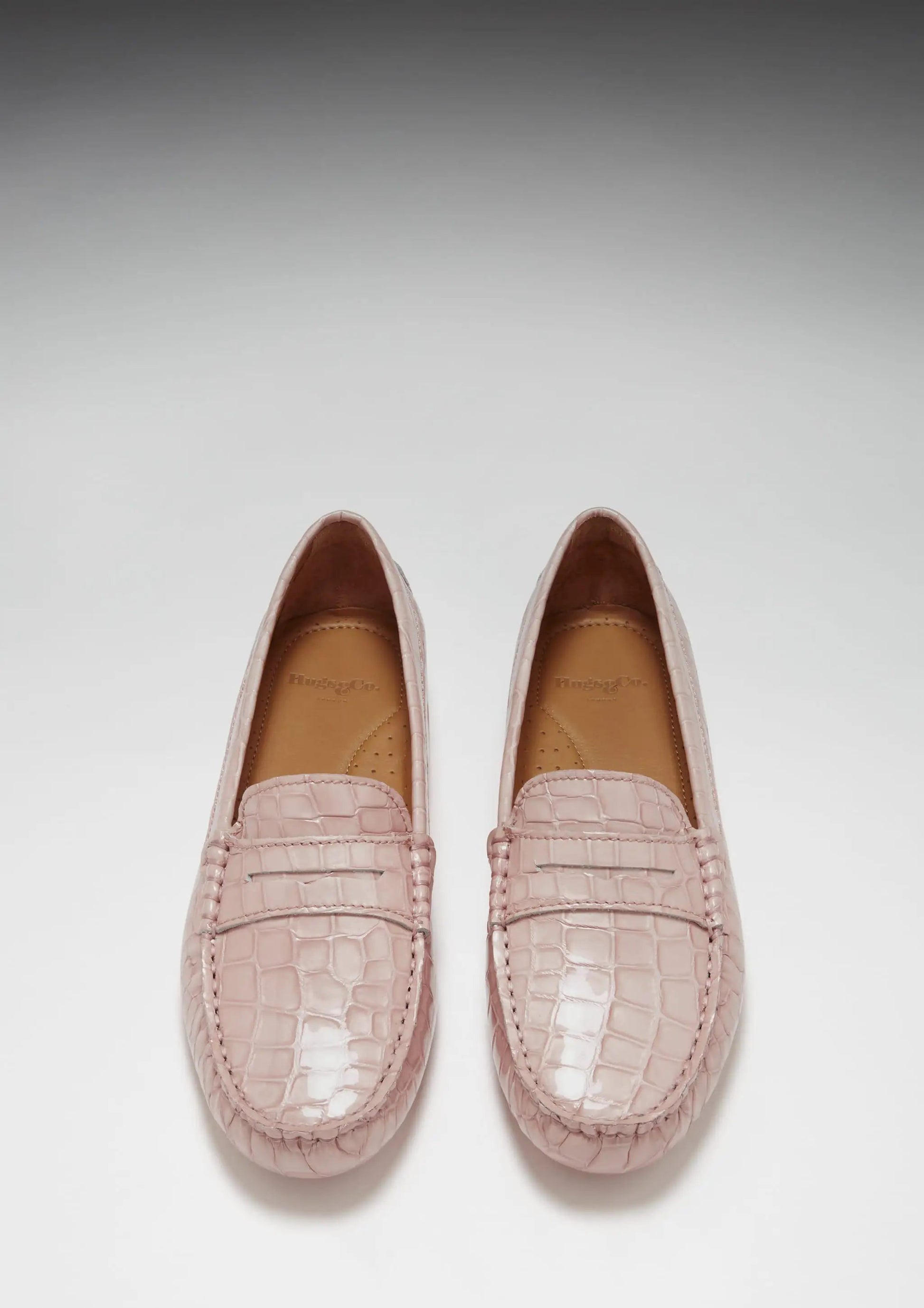 Women's Penny Driving Loafers, powder pink print patent leather by Hugs & Co.