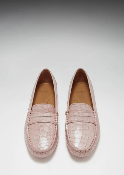 Women's Penny Driving Loafers, powder pink print patent leather by Hugs & Co.