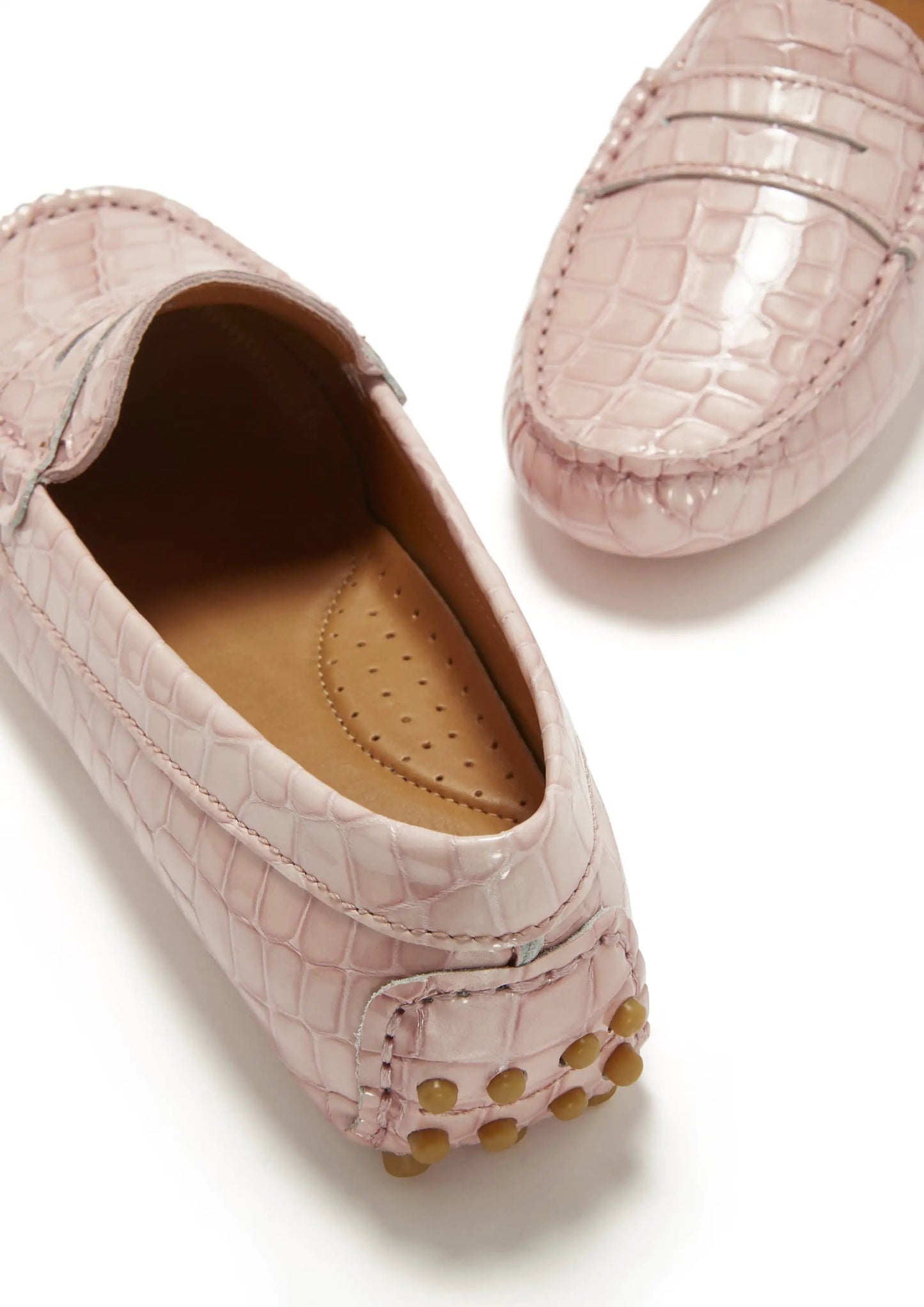 Women's Penny Driving Loafers, powder pink print patent leather by Hugs & Co.