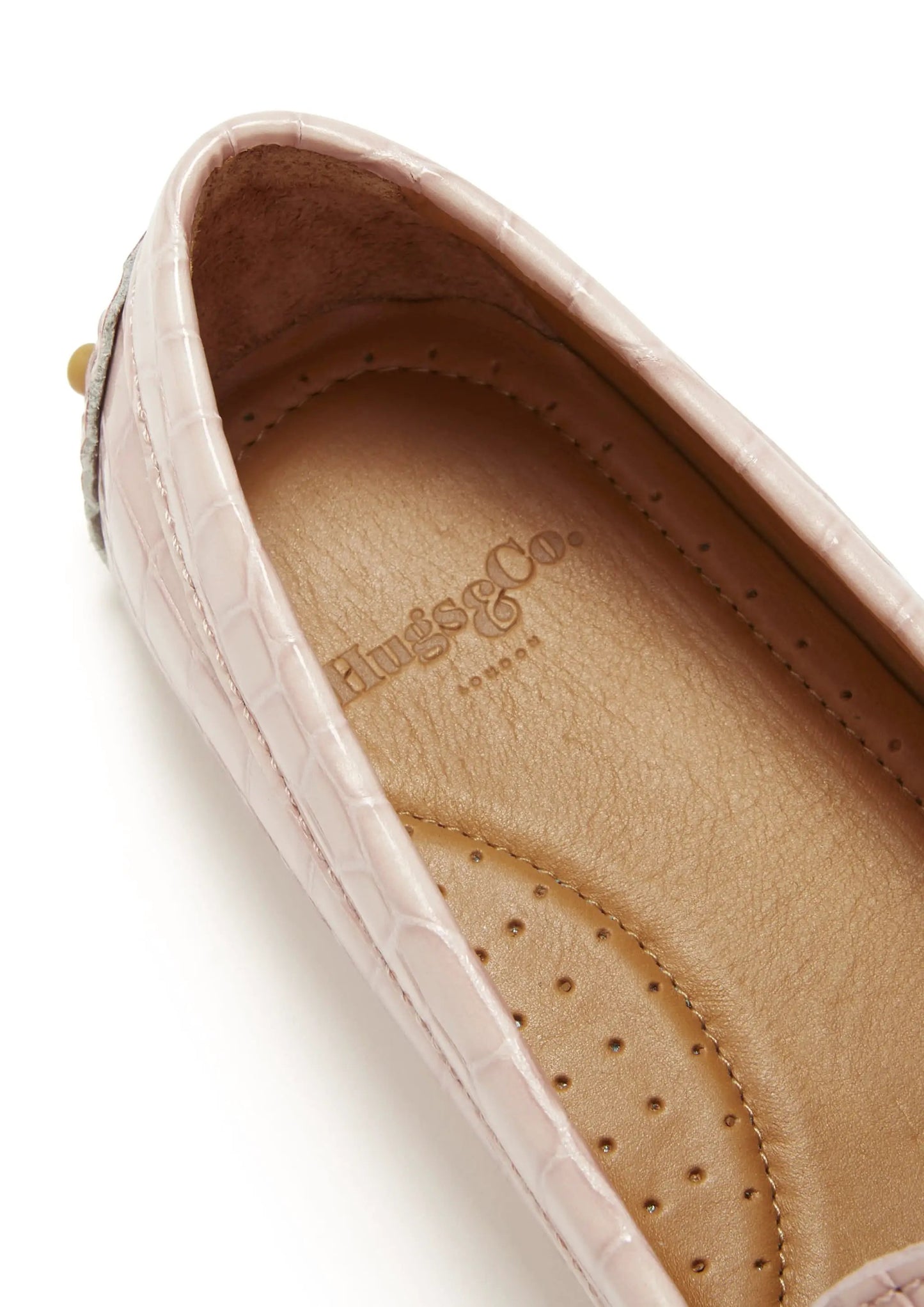 Women's Penny Driving Loafers, powder pink print patent leather by Hugs & Co.
