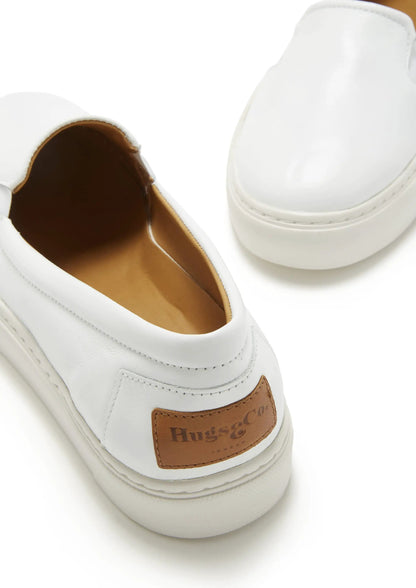 Women's Slip-On Sneakers, white leather by Hugs & Co.